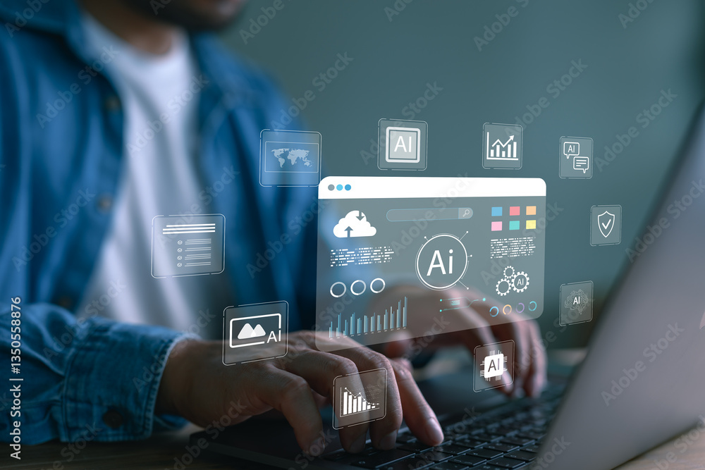 Fototapete ai business management, professional using digital technology for data analysis, ai smart automation
