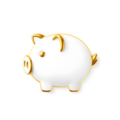 Obraz premium Piggy bank gold metal icon on white background. Generative AI