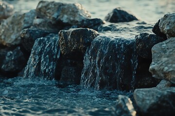 Water cascading over rocks in a tranquil natural setting