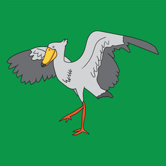 Shoebill Stork Bird with Wings Spread and Orange Legs
