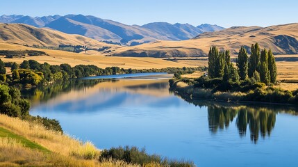 Obraz premium Serene river reflecting mountains
