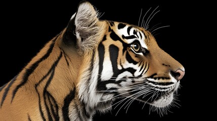 Obraz premium Majestic Profile of a Tiger Captured in Detail Against a Dark Background