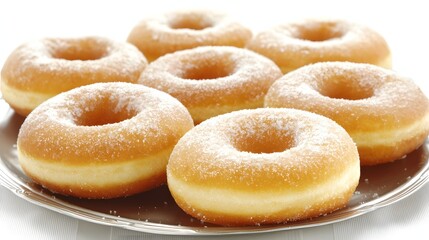 Assorted Glazed Doughnuts on Silver Platter with Sugar Coating in Bright Lighting