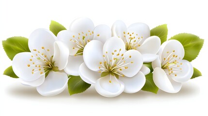 Beautiful White Blossoms with Delicate Petals and Green Leaves in a Fresh Botanical Arrangement