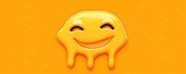 Melting face emoji with dripping effects on a solid yellow-orange background
