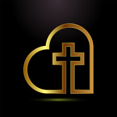 Christian cross icon design illustration, Religion sign. Holy cross logo symbol in gold color style