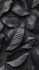 Dark Tropical Leaves Pattern on Gray Background