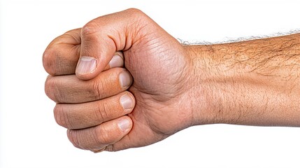 Close Up of a Clenched Fist with Textured Skin on a White Background