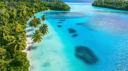 Fototapeta premium Turquoise paradise, Aerial view of a tropical island with clear water