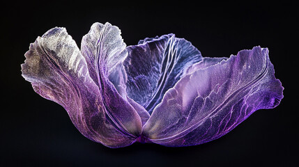 Ethereal purple cabbage with intricate textures against a dark background, showcasing its natural beauty