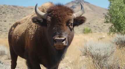 Bison Portrait with Desert Landscape.