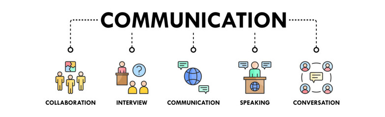 Communication banner web icon illustration concept with icon of collaboration, interview, communication, speaking, and conversation