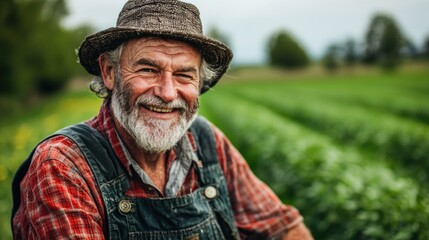 Obraz premium Here's the information for the imageSmiling Farmer in Field