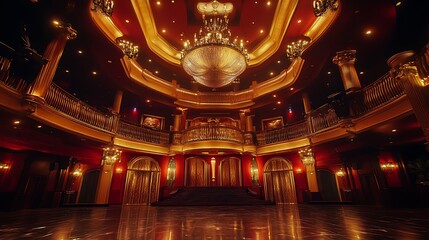 Obraz premium Grand Ballroom Interior: Opulent Gold and Red Majesty