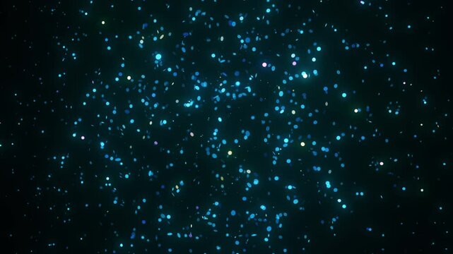 Glowing particles dynamically align to form a futuristic map of Qatar. The animation features rotating perspectives and cosmic lighting, creating a mesmerizing sci-fi atmosphere.