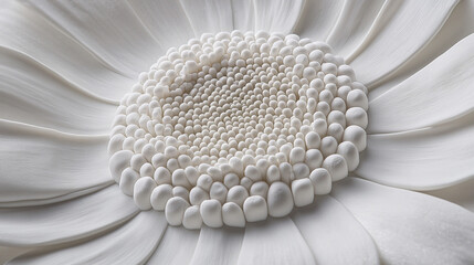 Close-up of a delicate white flower showcasing intricate petal details and textured center, conveying elegance