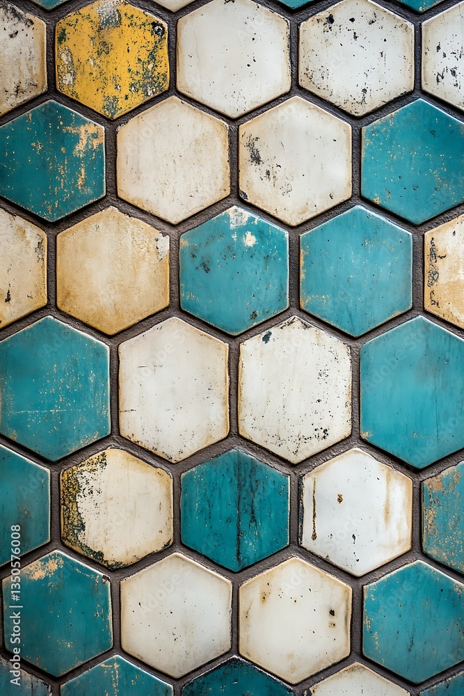 Poster hexagonal patterned backdrop with teal, ivory, and bronze tones – empty template for new year wish o