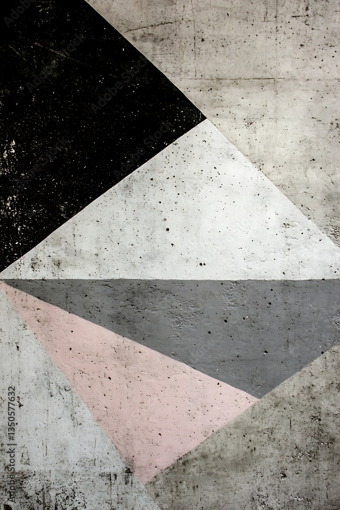 Poster geometric triangles in matte black, gray, and tan with simple backdrop – empty template for new year