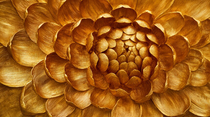 A close-up view of a golden flower blossom, showcasing intricate petal details and a warm background