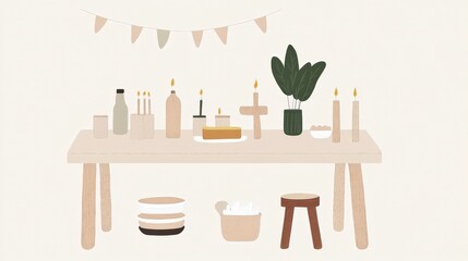 Eco-Friendly Birthday Party Setup on White Background