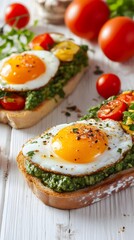 Delicious Avocado Toast with Fried Egg and Tomatoes