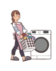 洗濯をする主婦のイラスト
