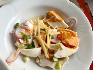 thai style spicy salad with egg and vegetables