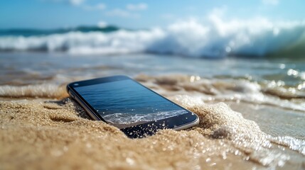 Smartphone Beach Ocean Waves Summer Vacation Technology