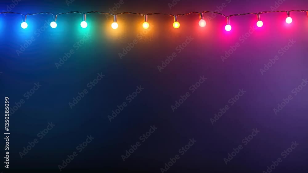 Poster looping animation vibrant multicolored string lights on dark background for festive holiday and even