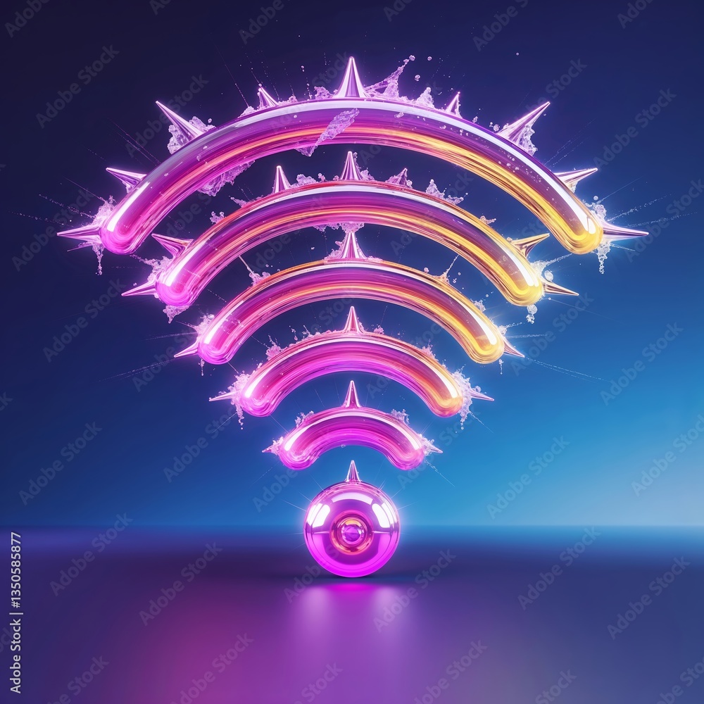Aufkleber creative digital rendering of a vibrant wifi symbol with sparkling accents in a dark background