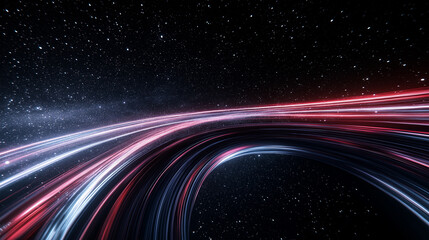 Cosmic Velocity: Abstract artwork portraying streaks of light accelerating through space. Capturing the sense of speed, futuristic visions, and the vastness of the cosmos.