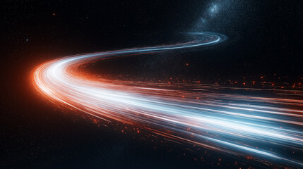 Cosmic Highway: Abstract light streaks resemble a celestial highway, blazing across a night sky backdrop, creating an impression of rapid movement and futuristic travel.
