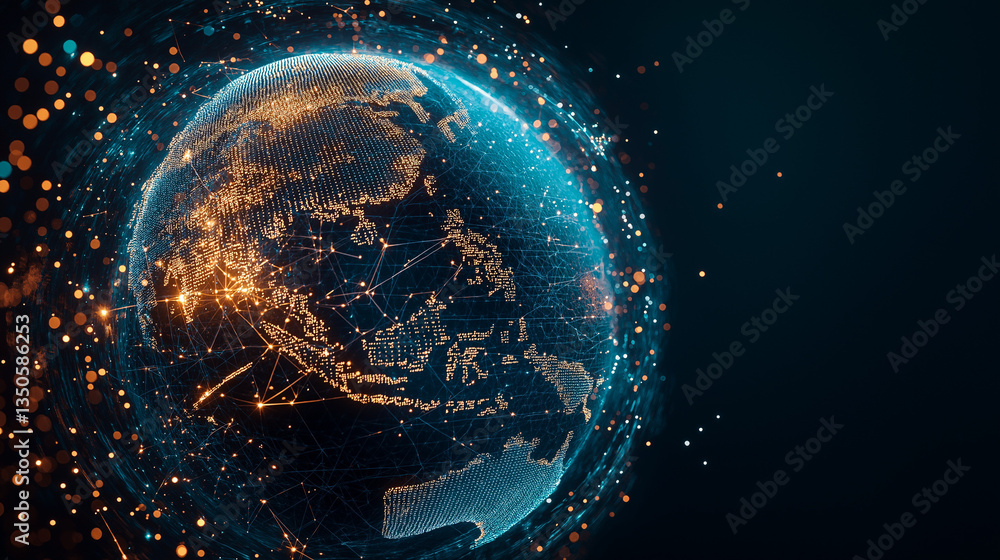 Poster global connectivity: a mesmerizing digital artwork showcases a network of connections enveloping the