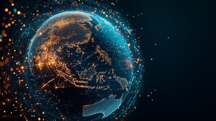 Global Connectivity: A mesmerizing digital artwork showcases a network of connections enveloping the globe, symbolizing the interconnectedness of our world.