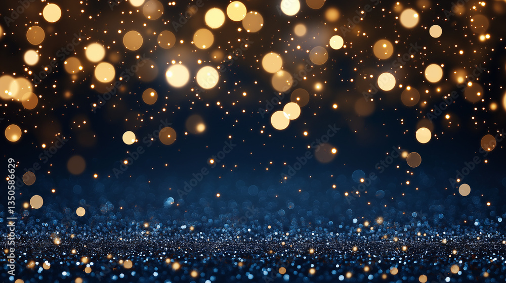 Poster sparkling illumination: a mesmerizing display of golden and blue bokeh lights dancing against a dark