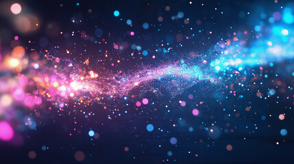 Fototapeta premium Celestial Symphony: A mesmerizing display of vibrant, glowing particles dances across a dark canvas, evoking the awe-inspiring beauty and mystery of the cosmos.