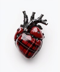 Futuristic mechanical heart with metallic components on white background