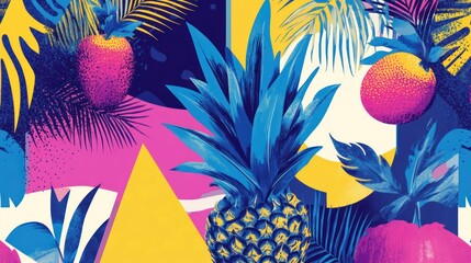 Naklejka premium Tropical fruit pattern design with geometric shapes