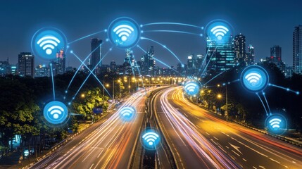 Wireless City Network Highway Night