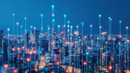 Obraz premium Night city skyline data connections