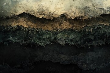 Layered soil profile reveals distinct horizons with varying colors and textures, showcasing the complexity of earth's composition.