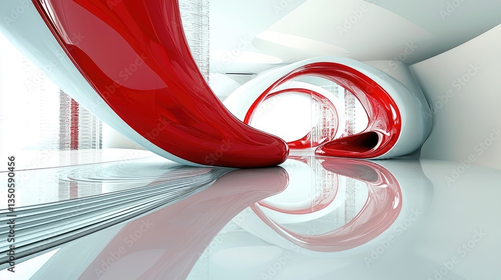Aufkleber modern abstract motion effect, red and white flowing curves creating a high-tech look.