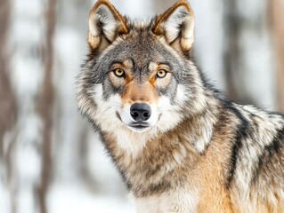 Fototapeta premium Close Up Portrait Of A Wolf In Snowy Forest