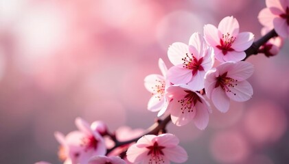 Delicate pink cherry blossoms, full bloom, soft petals , art, bloom, design