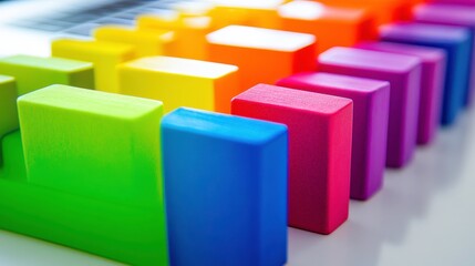 Vibrant Office Setup with Laptop and Colorful Blocks