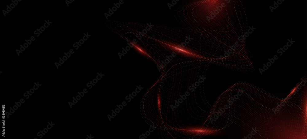 Poster big data flow of red particles with light effect on black background. neural network backdrop. vecto