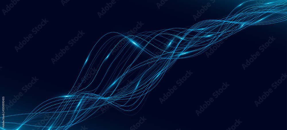 Poster big data flow background. connected glowing dotted lines with light effect. neural network backdrop.