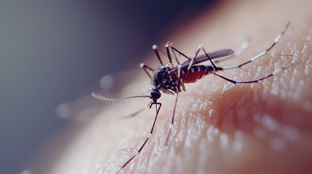 Mosquito Biting Human Skin in a Nature Setting, Highlighting Insect Bites in the Outdoors