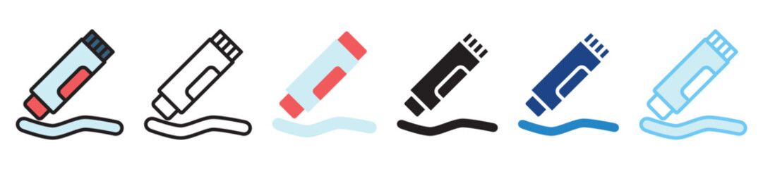 Glue Stick multi style, mini illustration icon set. outline, flat, glyph, line color, UI, UX, app and web, digital or print. vector EPS 10 related to education, kindergarten, kids and baby.