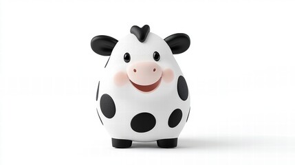 Naklejka premium Cute Cartoon Cow with Black and White Spots on White Background